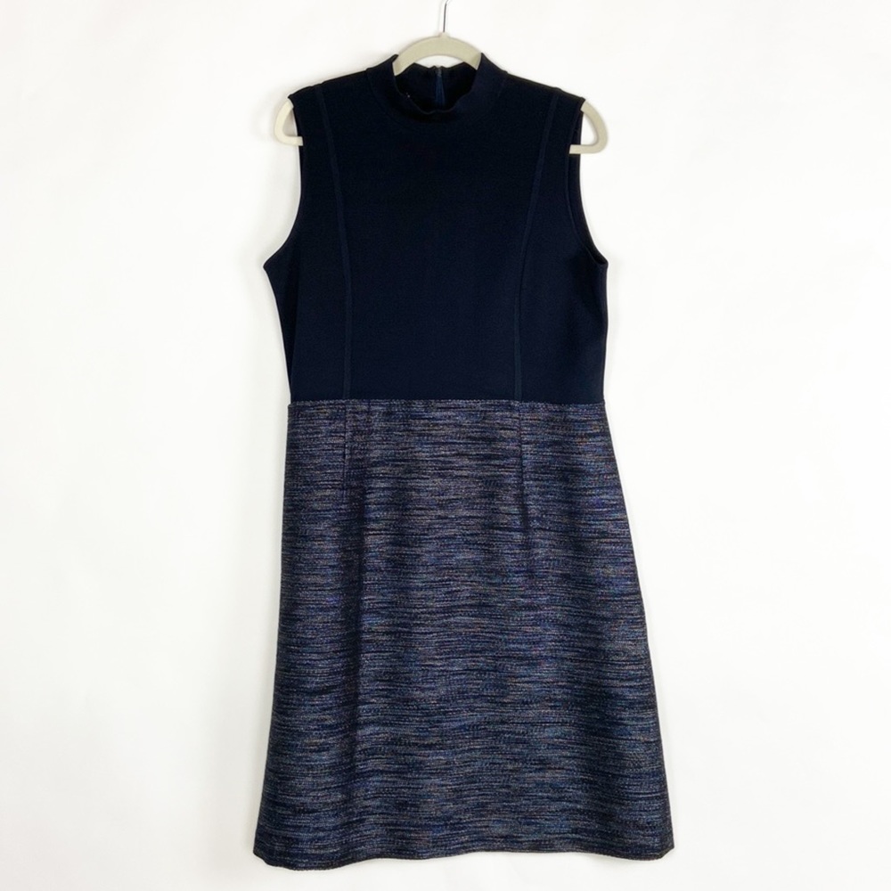 Lafayette 148 New York Navy Sleeveless Midi Dress with Heathered Blue Skirt